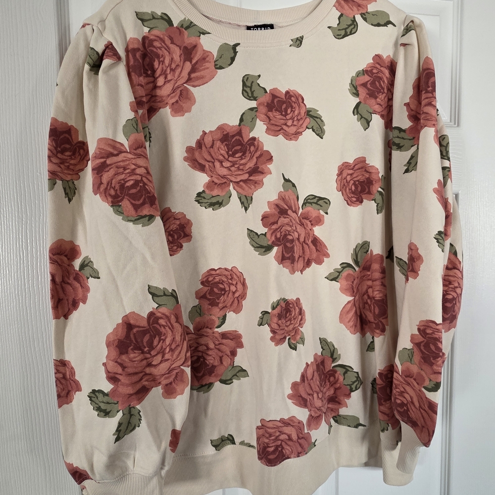 Torrid Cream Crewneck Sweatshirt with Ribbed Neckline